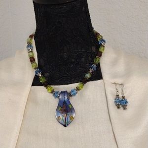 🎀 Murano Glass Pendant Necklace Set 2pc.